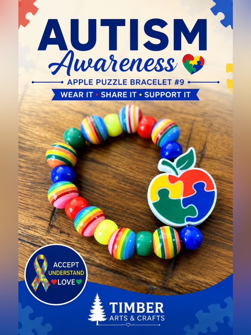 Autism Awareness Apple Puzzle Bracelet #9